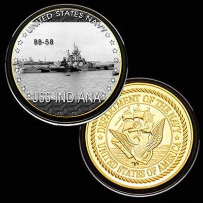 U.S. United States Navy | USS Indiana BB-58 | Gold Plated Colorized Printed Challenge Coin