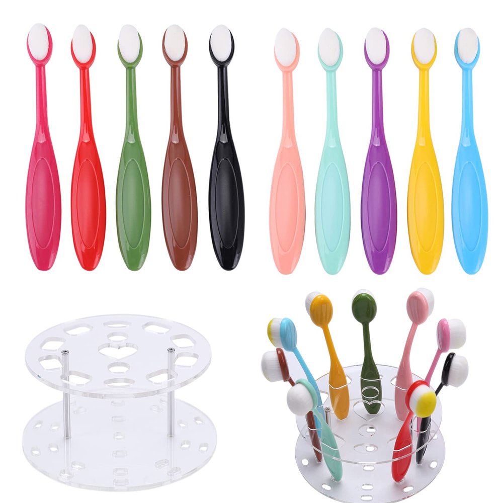 10 pcs Ink Blending Brushes with10 Brushes Lid and Round Brush Holder Packaging Set for Scrapbooking Background Card Templates Card Making Paper Craft Background Blender Painting
