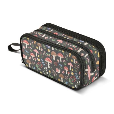 Sletend Pencil Case Big Capacity Snail Mushroom Palm Leaves Handheld 3 Compartments Pencil Pouch Portable Large Storage Canvas Pencil Bag for Boys Girls Adults Students
