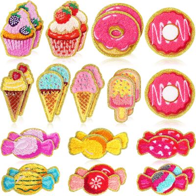 WILLBOND 28 Pcs Dessert Theme Chenille Patches, Self Adhesive Cute Ice Cream Candy Stickers for Crafts, Notebook Decorations, Party Setups, Stationery DIY, Baking-Themed Parties Girls Women Gifts
