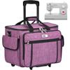 CAB55 Rolling Sewing Machine Case, Detachable Rolling Sewing Machine Carrying Case on Wheels, Trolley Tote Bag with Removable Bottom Wooden Board for Most Standard Sewing Machine -Purple view 1