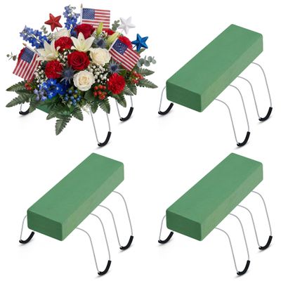 3 Pack Headstone Flower Saddle 12 Inch Headstones for Graves Saddles for Headstones Wire Rustproof Galvanized Tombstone Saddle with Floral Foam for Grave Headstone Cemetery Floral Arrangements Decor