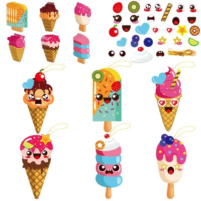 chiazllta 30 Packs Summer Ice Cream Craft Kits for Sweets DIY Sticker Art Craft Set for Early Home Day-Care Fun Game Activities Summer Party Favors