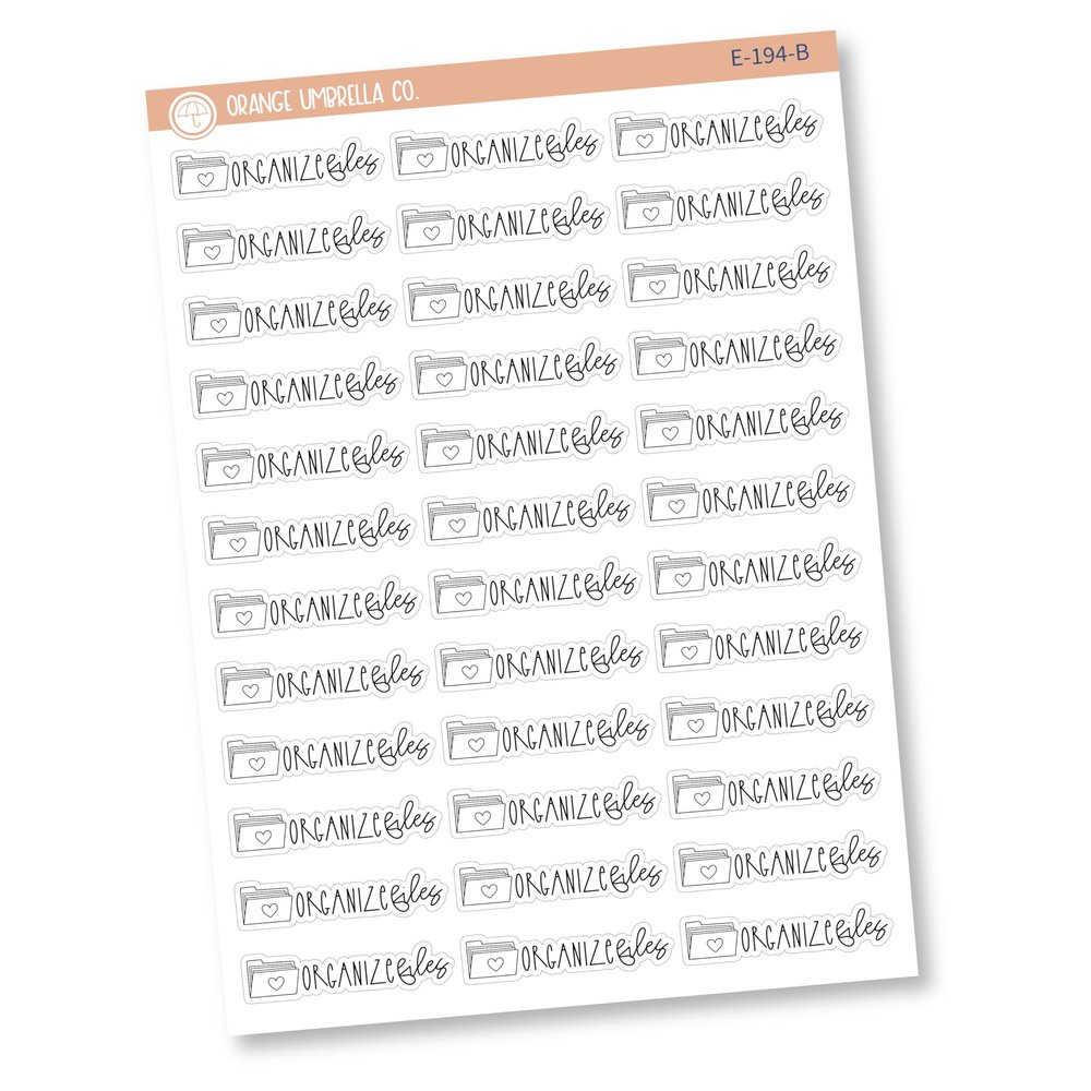 File Folder Organize Icon Script Planner Stickers, Script Icon "Organize Files" Labels, Color Print Labels, FC12 (E-194-B)