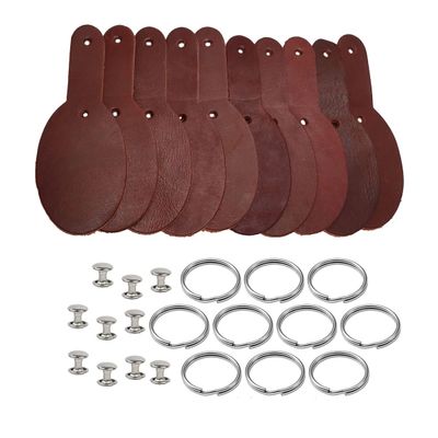 Leather Keychains Blanks 10 Pack-Unique Oval Shaped One Pieced Leather Key Fobs Blanks-Hardware Included (MAHOGANY)