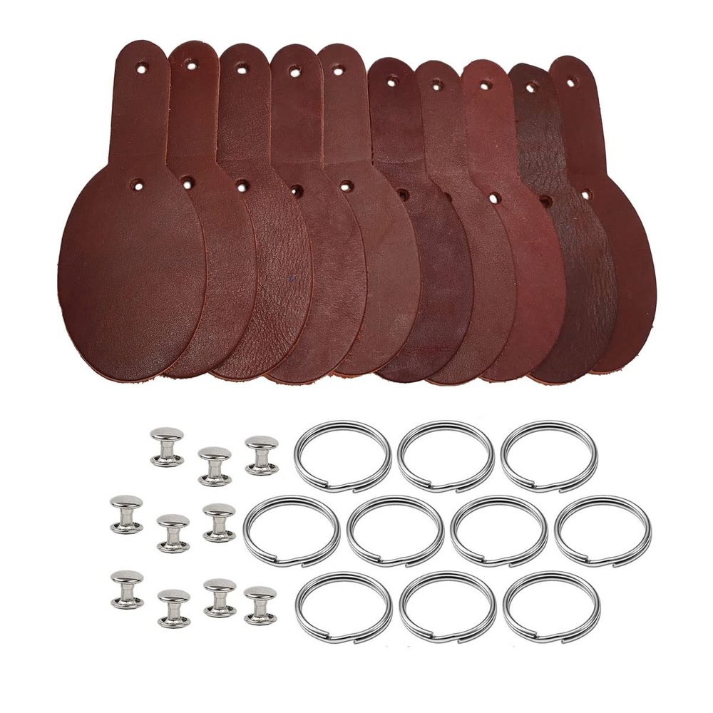 Leather Keychains Blanks 10 Pack-Unique Oval Shaped One Pieced Leather Key Fobs Blanks-Hardware Included (MAHOGANY)