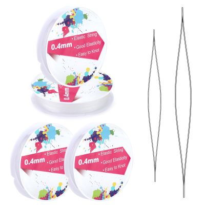 UOOU 0.4mm/4 Rolls Bracelet String, Elastic String for Bracelets, 60M Stretchy Clear Beading Thread with Bead Needles Stretch Cord for Jewelry Making Supplies