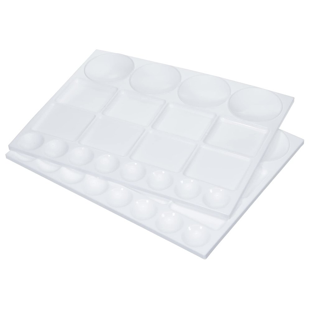 PATIKIL 20 Wells Paint Tray Palette, 2Pcs Plastic Rectangle Pallet Painting Supplies for Art Class Craft DIY Gouache Watercolor