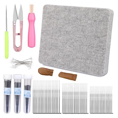 Mayboos Needle Felting Kits, Needle Felting Tools with 8"x10" Wool Felting Mat, 60 Pcs Felting Needles, Leather Finger Guards for Wool Craft