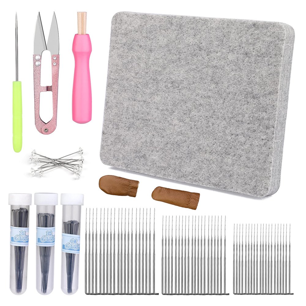 Mayboos Needle Felting Kits, Needle Felting Tools with 8"x10" Wool Felting Mat, 60 Pcs Felting Needles, Leather Finger Guards for Wool Craft
