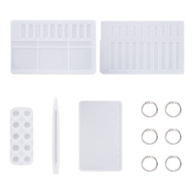 5PCS Notebook and Pen Silicone Molds Resin Casting Molds Learning Tool Shape Schedule PVC Mould with Iron Loose Leaf Book Binder Hinged Rings for Stationery School Tool Studying Crafts Making