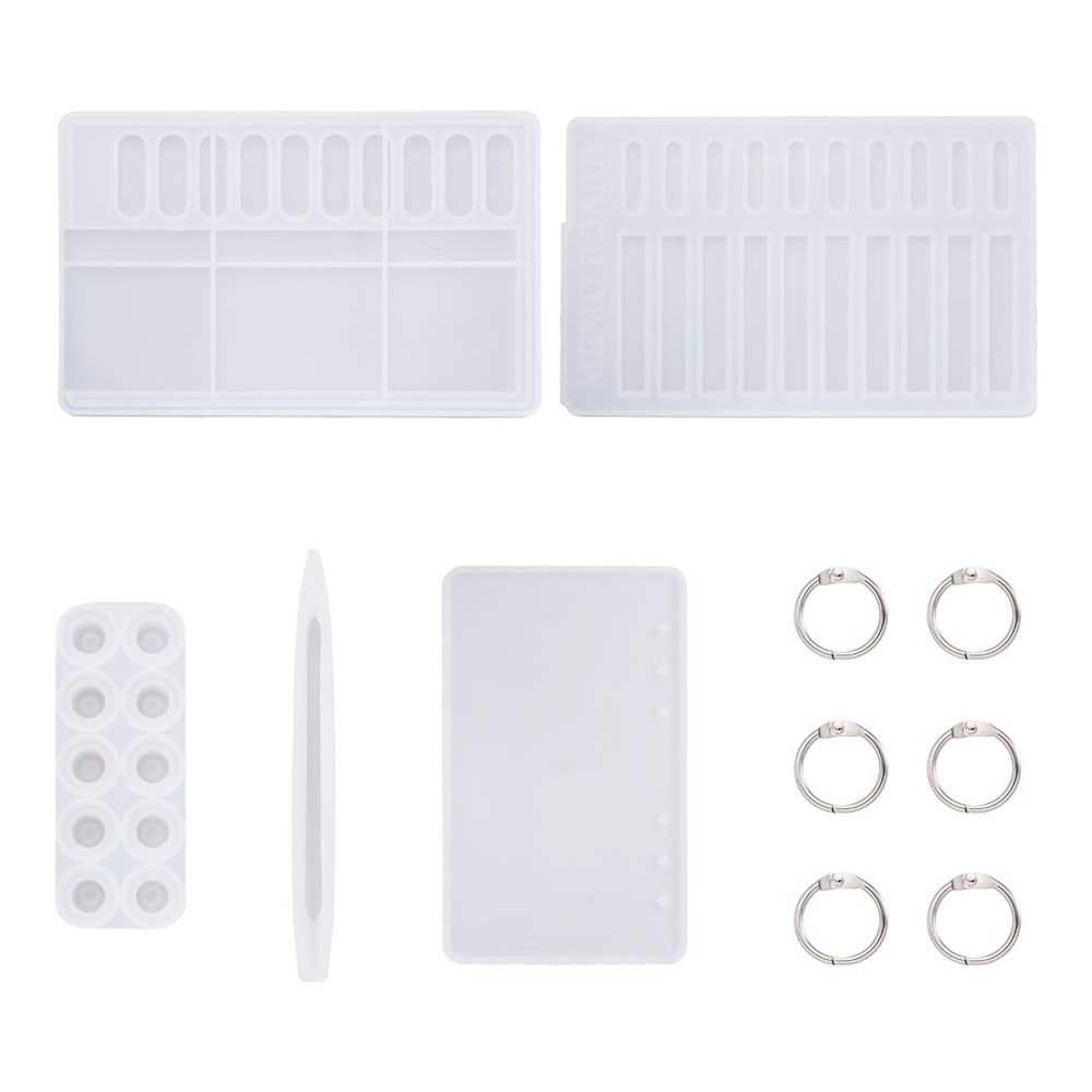5PCS Notebook and Pen Silicone Molds Resin Casting Molds Learning Tool Shape Schedule PVC Mould with Iron Loose Leaf Book Binder Hinged Rings for Stationery School Tool Studying Crafts Making