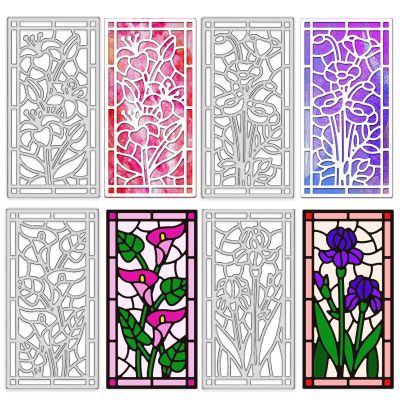 GLOBLELAND Stained Flower Glass Embossing Template Metal Lily and Calla Lily Cut Dies Poppy and Iris Die Cuts for Card Scrapbooking Card DIY Craft