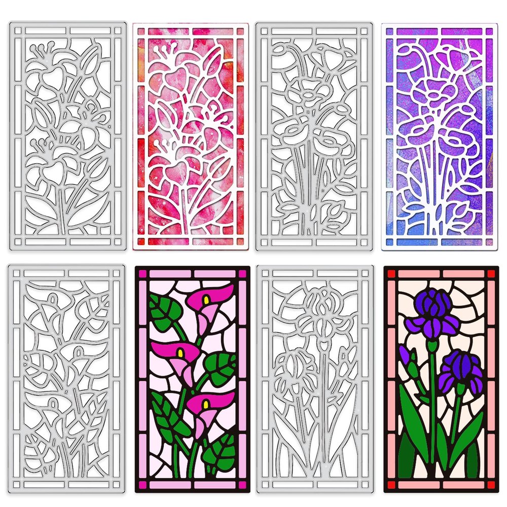 GLOBLELAND Stained Flower Glass Embossing Template Metal Lily and Calla Lily Cut Dies Poppy and Iris Die Cuts for Card Scrapbooking Card DIY Craft