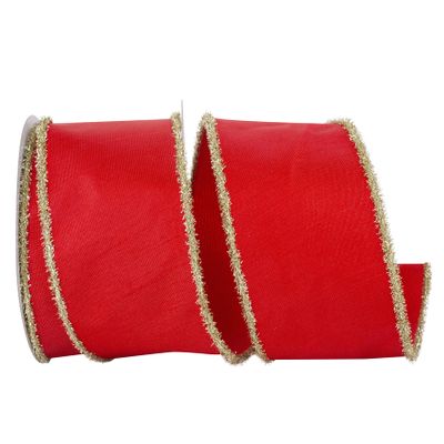Ribbon - Vermilion Dupioni Frizette Wired Edge Ribbon, Red, 4 Inch, 10 Yards