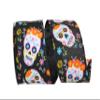 Ribbon - Day of The Dead Bright Skulls Wired Edge Ribbon, Black, 2-1/2 Inch, 10 Yards view 1