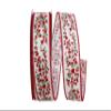 Reliant Ribbon 93657W-036-09H Holly Berry Branches Linen Wired Edge Ribbon, 1-1/2 Inch X 20 Yards, White/red view 1