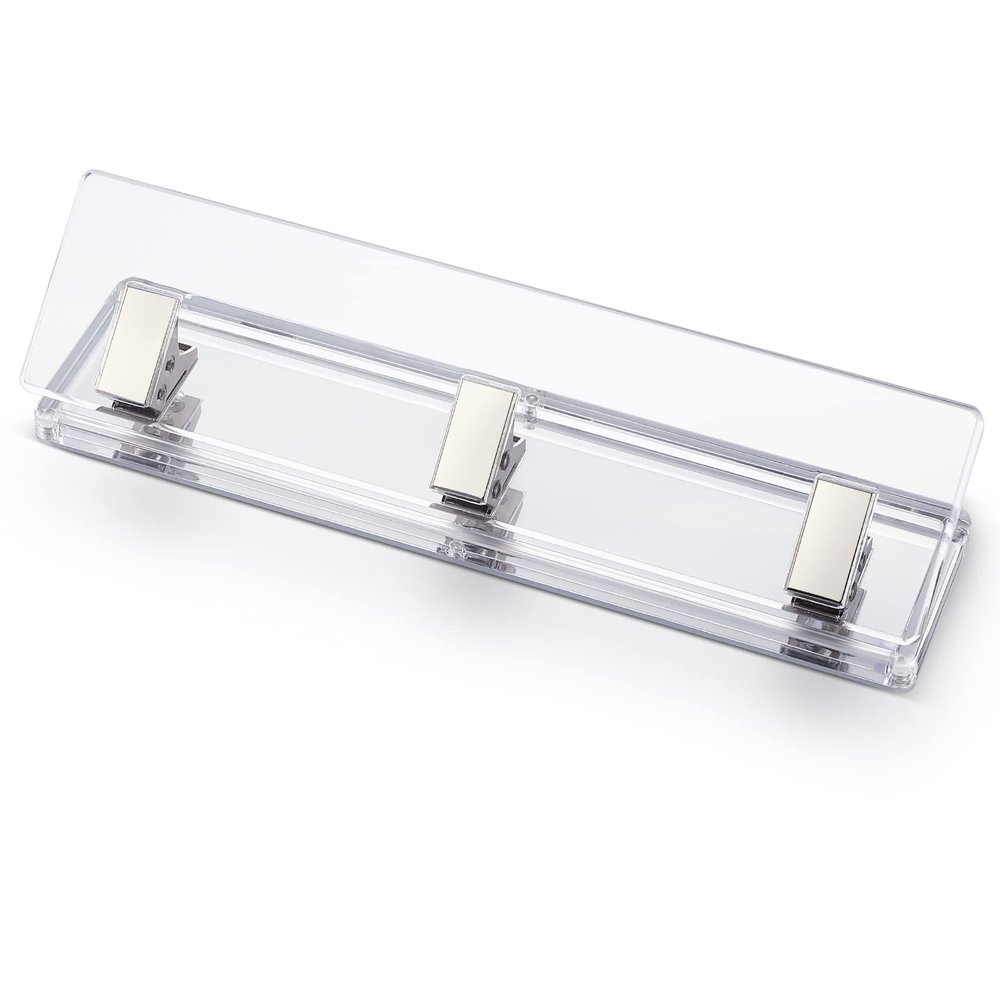 EXPUTRAN Acrylic and Silver Standard 3 Hole Punch,10 Sheet Capacity, Desktop Hole Puncher 3 Ring, Office Desktop Accessory, Clear/(Silver)