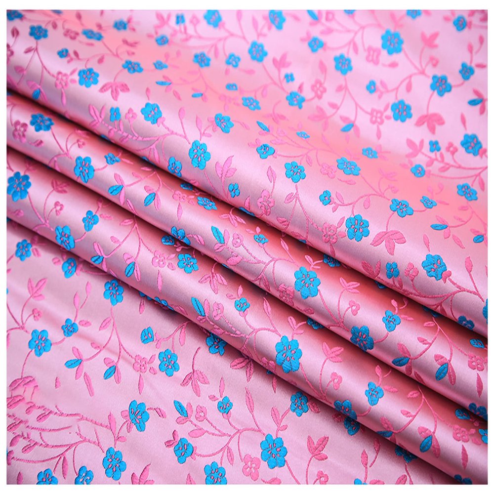 Silk Satin Fabric by The Yard Small Plum Jacquard Brocade Fabric 114cm Wide Sold by The Meter for Clothing Handmade Bags Cushion Cheongsam(Color:Pink)