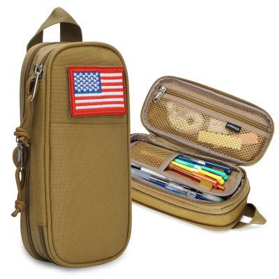 ATRIPACK Pencil Case Big Capacity High Large Storage Tactical Small Tool Pouch Bag Marker Pen Case Stationery Bag Travel Holder School College Office Organizer for Kids Men Women Adult Teens (Brown)