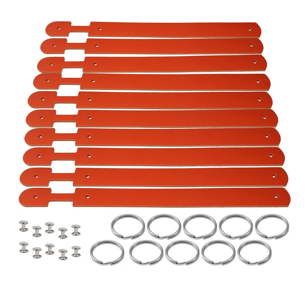 10 Pack leather Keyrings Blank-Laser Engraving, Hot foil stamping, Decorating Ready-Business Promotion, Events, Fundraising Ideas (ORANGE)