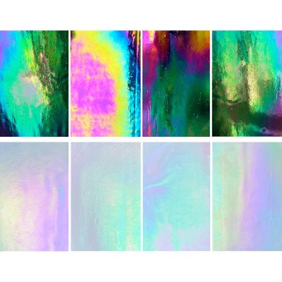 LITMIND 8 Pack Stained Glass Sheets Variety Pack, 4 x 6 inch Iridescent Glass Sheets for Beginners, Mosaic Tiles for Crafts, Art Glass Pack (Opaque/Iridescent Black & White)