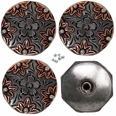 CHALLENGER 1-1/4" Set of 4 Floral Engraved Decorative Tack Belt Bag Jewelry Conchos Co632