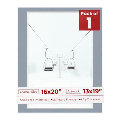Poster Palooza 16x20 Mat for 13x19 Photo - Precut Mid Grey Picture Matboard for Frames Measuring 16 x 20 Inches - Bevel Cut Matte to Display Art Measuring 13 x 19 Inches - Acid Free Pack of 25 MATS