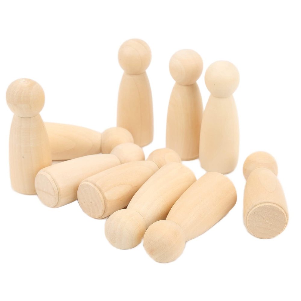 10Pcs Wooden Peg Dolls 75mm / 3.0in Unfinished Doll People Burr Develop HandsOn Skills Wooden Decorative Figures for Kids Art and Creative Craft(#2)