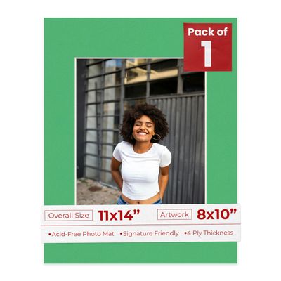 Poster Palooza 11x14 Mat for 8x10 Photo - Precut Bright Green Picture Matboard for Frames Measuring 11 x 14 Inches - Bevel Cut Matte to Display Art Measuring 8 x 10 Inches - Acid Free ONE MAT