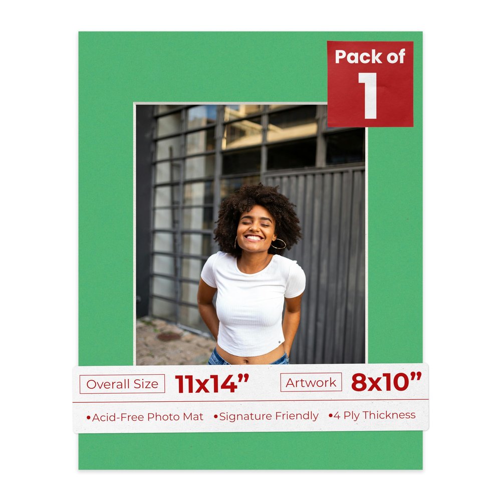 Poster Palooza 11x14 Mat for 8x10 Photo - Precut Bright Green Picture Matboard for Frames Measuring 11 x 14 Inches - Bevel Cut Matte to Display Art Measuring 8 x 10 Inches - Acid Free ONE MAT