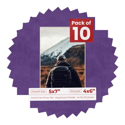 5x7 Mat for 4x6 Photo - Precut Purple Crocus Suede Picture Matboard for Frames Measuring 5 x 7 Inches - Bevel Cut Matte to Display Art Measuring 4 x 6 Inches - Acid Free Pack of TEN MATS