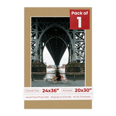 Poster Palooza 24x36 Mat for 20x30 Photo - Precut Rattan Beige Picture Matboard for Frames Measuring 24 x 36 Inches - Bevel Cut Matte to Display Art Measuring 20 x 30 Inches - Acid Free ONE MAT