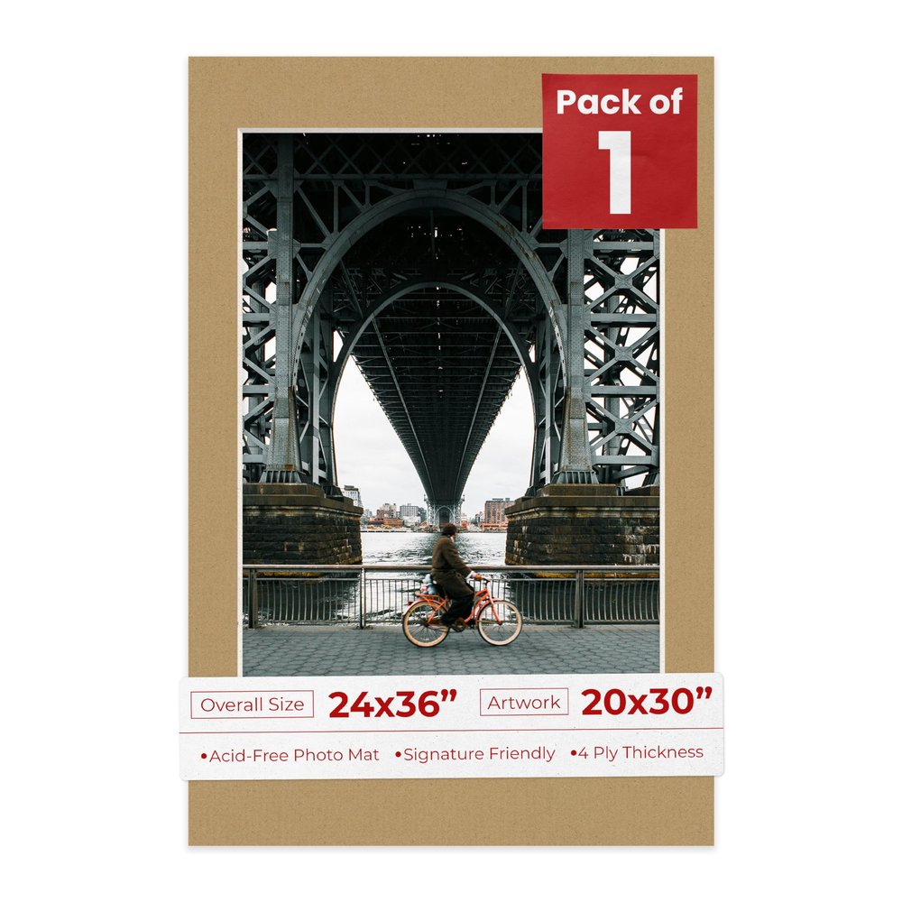 Poster Palooza 24x36 Mat for 20x30 Photo - Precut Rattan Beige Picture Matboard for Frames Measuring 24 x 36 Inches - Bevel Cut Matte to Display Art Measuring 20 x 30 Inches - Acid Free ONE MAT