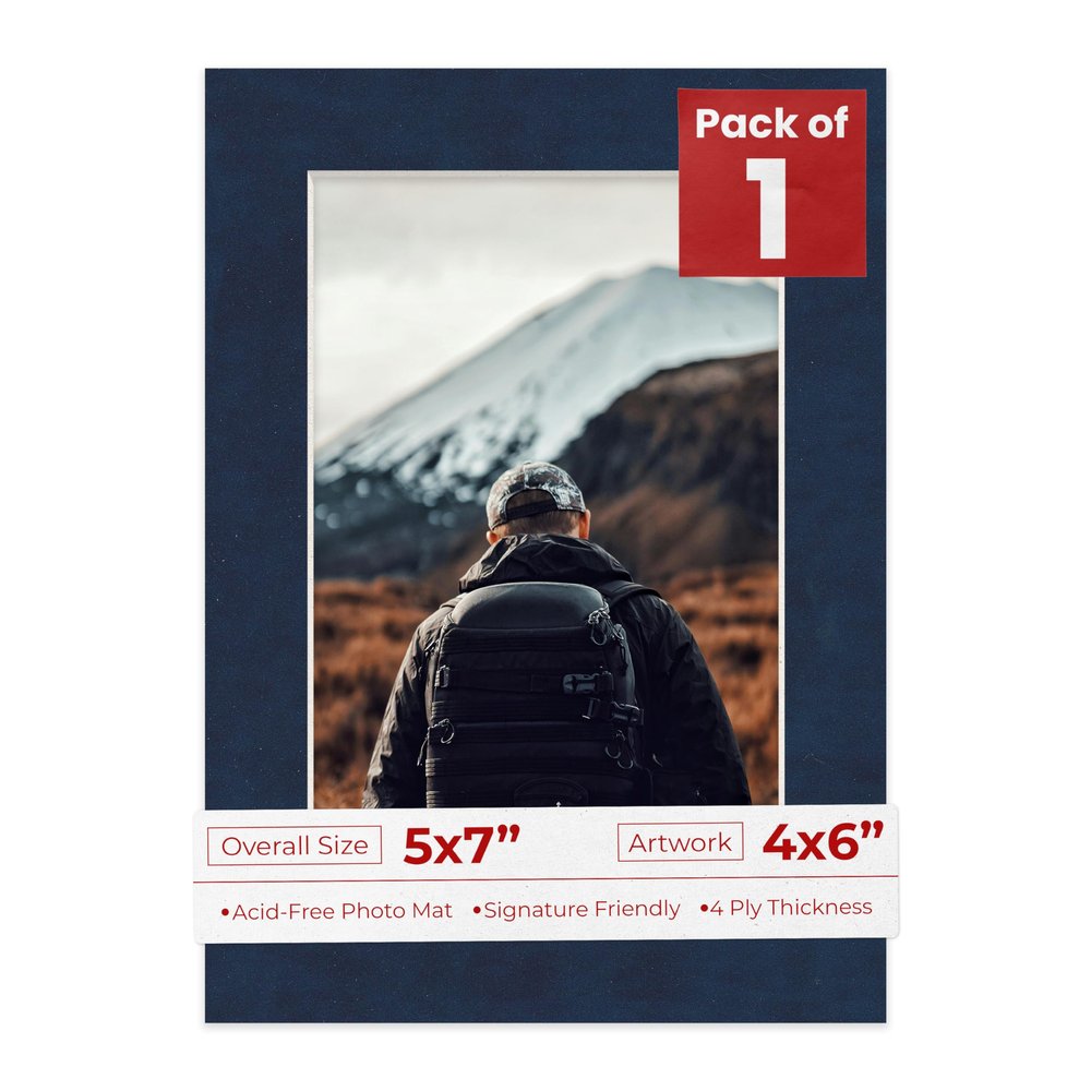 5x7 Mat for 4x6 Photo - Precut Navy Suede Picture Matboard for Frames Measuring 5 x 7 Inches - Bevel Cut Matte to Display Art Measuring 4 x 6 Inches - Acid Free ONE MAT with Backing Board & Clear Bag