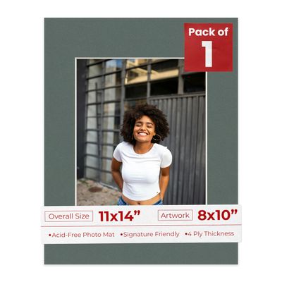 11x14 Mat for 8x10 Photo - Precut Charcoal Picture Matboard for Frames Measuring 11 x 14 Inches - Bevel Cut to Display Art Measuring 8 x 10 Inches - Acid Free ONE MAT with Backing Board & Clear Bag