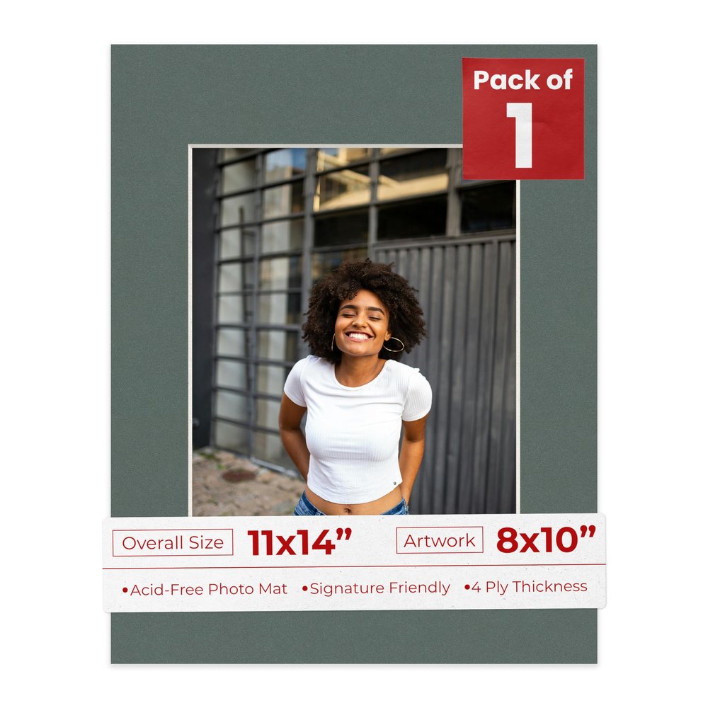 11x14 Mat for 8x10 Photo - Precut Charcoal Picture Matboard for Frames Measuring 11 x 14 Inches - Bevel Cut to Display Art Measuring 8 x 10 Inches - Acid Free ONE MAT with Backing Board & Clear Bag