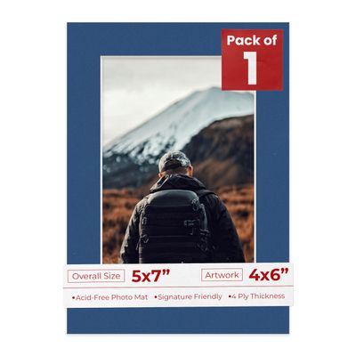 5x7 Mat for 4x6 Photo - Precut Bottle Blue Picture Matboard for Frames Measuring 5 x 7 Inches - Bevel Cut Matte to Display Art Measuring 4 x 6 Inches - Acid Free ONE MAT with Backing Board & Clear Bag