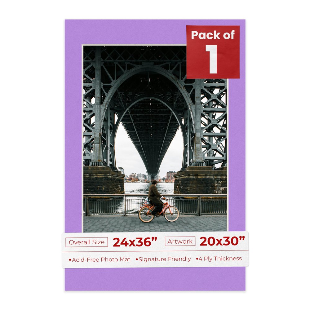 Poster Palooza 24x36 Mat for 20x30 Photo - Precut Light Purple Picture Matboard for Frames Measuring 24 x 36 Inches - Bevel Cut Matte to Display Art Measuring 20 x 30 Inches - Acid Free ONE MAT