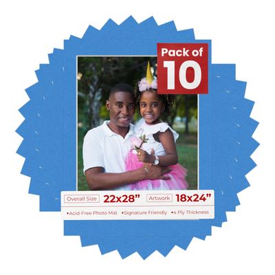 Poster Palooza 22x28 Mat for 18x24 Photo - Precut Bay Blue Picture Matboard for Frames Measuring 22 x 28 Inches - Bevel Cut Matte to Display Art Measuring 18 x 24 Inches - Acid Free Pack of TEN MATS