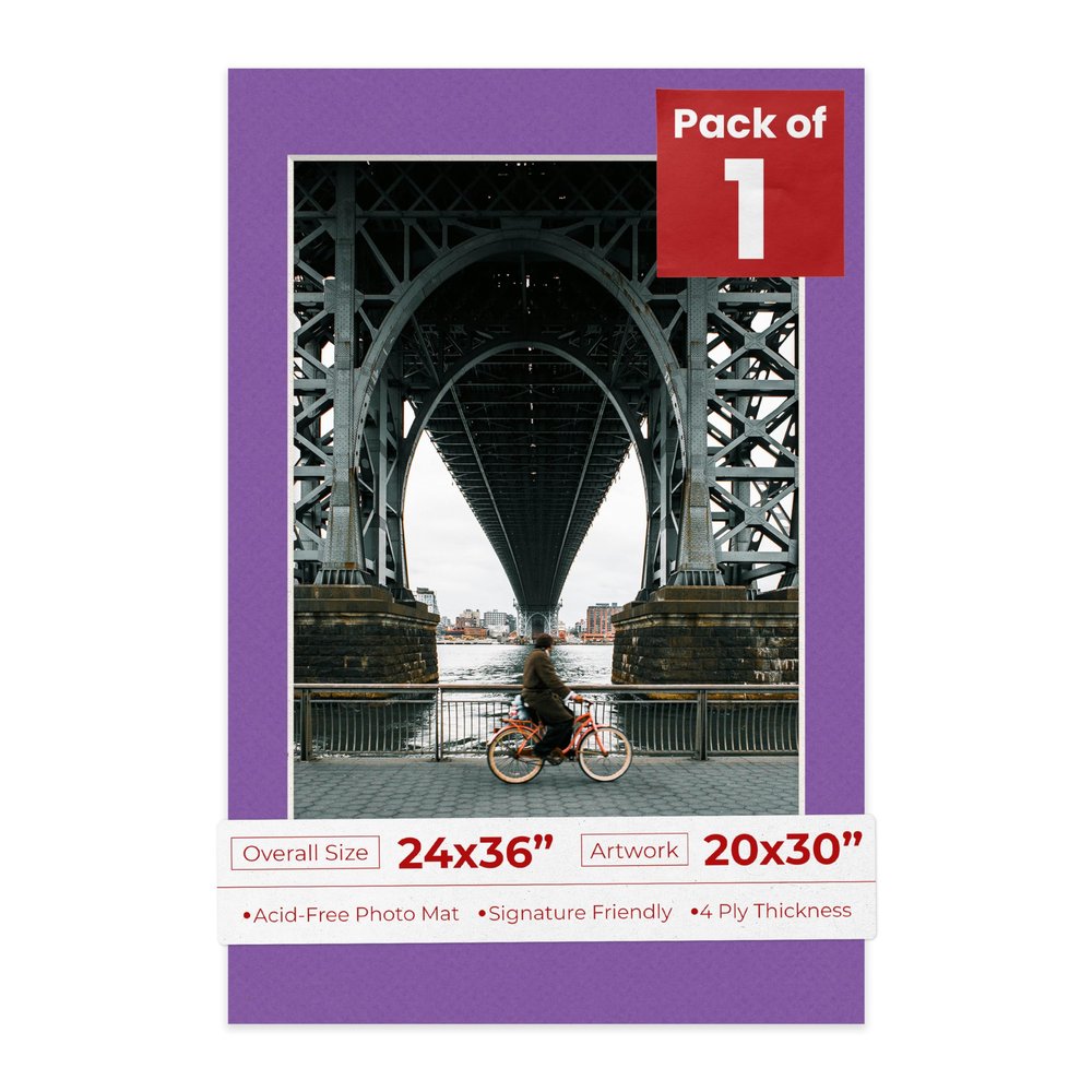 Poster Palooza 24x36 Mat for 20x30 Photo - Precut Purple Picture Matboard for Frames Measuring 24 x 36 Inches - Bevel Cut Matte to Display Art Measuring 20 x 30 Inches - Acid Free ONE MAT
