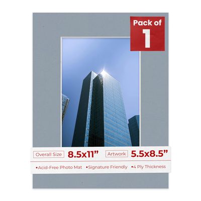 Poster Palooza 8.5x11 Mat for 5.5x8.5 Photo - Precut Mid Grey Picture Matboard for Frames Measuring 8.5 x 11 Inches - Bevel Cut Matte to Display Art Measuring 5.5 x 8.5 Inches - Acid Free ONE MAT