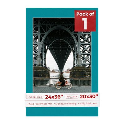 24x36 Mat for 20x30 Photo - Precut Teal Blue Picture Matboard for Frames Measuring 24 x 36 Inches - Bevel Cut Matte to Display Art 20 x 30 Inches - Acid Free ONE MAT with Backing Board & Clear Bag