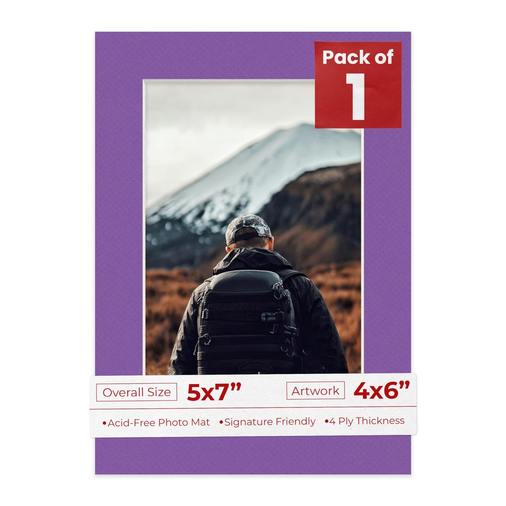 Poster Palooza 5x7 Mat for 4x6 Photo - Precut Purple Picture Matboard for Frames Measuring 5 x 7 Inches - Bevel Cut Matte to Display Art Measuring 4 x 6 Inches - Acid Free ONE MAT