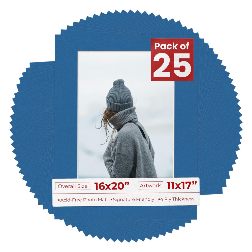 Poster Palooza 16x20 Mat for 11x17 Photo - Precut Royal Blue Picture Matboard for Frames Measuring 16 x 20 Inches - Bevel Cut Matte to Display Art Measuring 11 x 17 Inches - Acid Free Pack of 25 MATS