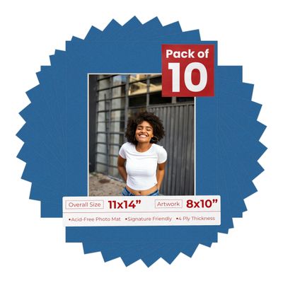 Poster Palooza 11x14 Mat for 8x10 Photo - Precut Royal Blue Picture Matboard for Frames Measuring 11 x 14 Inches - Bevel Cut Matte to Display Art Measuring 8 x 10 Inches - Acid Free Pack of Ten MATS
