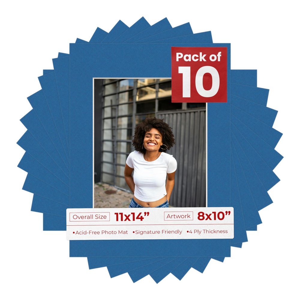 Poster Palooza 11x14 Mat for 8x10 Photo - Precut Royal Blue Picture Matboard for Frames Measuring 11 x 14 Inches - Bevel Cut Matte to Display Art Measuring 8 x 10 Inches - Acid Free Pack of Ten MATS