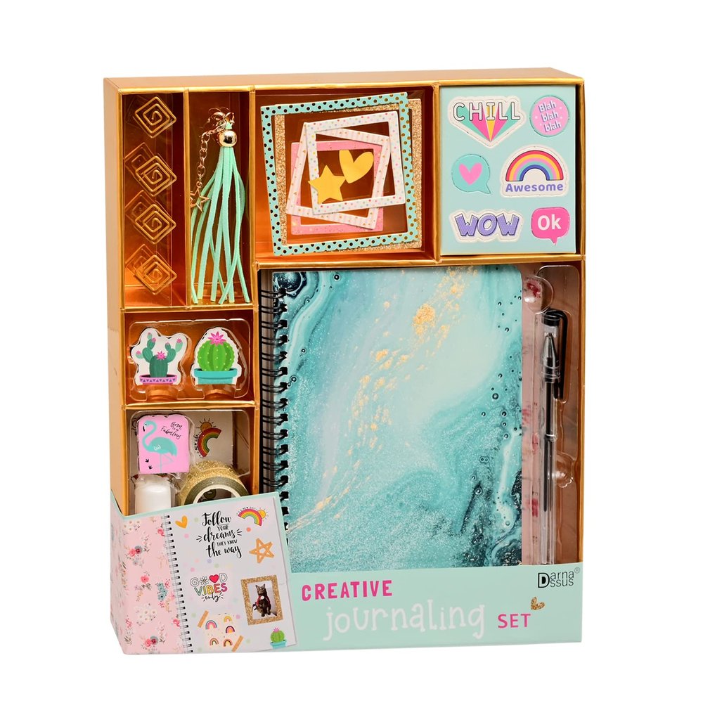 Darnassus DIY Journal Set for Girls Gifts Scrapbook Supplies Complete Kit for Kids Ages 6 and Up, Bullet Journal Notebook, Glue and Tape (Teal)
