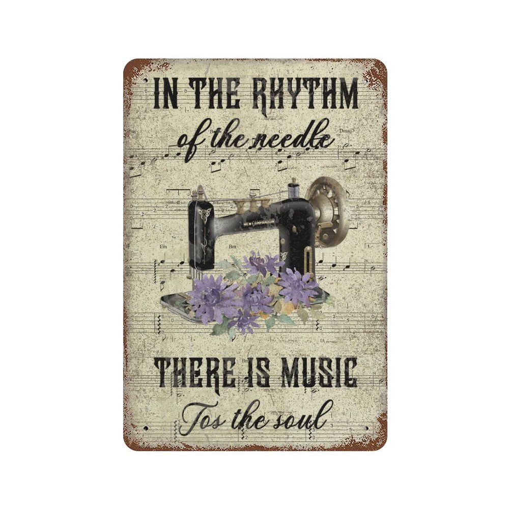 Floral Sewing Machine Metal Signs Sewing Room Decor, Sewing In The Rhythm of The Needle There Is Music for The Soul, Sewing Worksign-, Craft Room Decor, Laundry, Personalised Gifts, Rustic Home Dcor