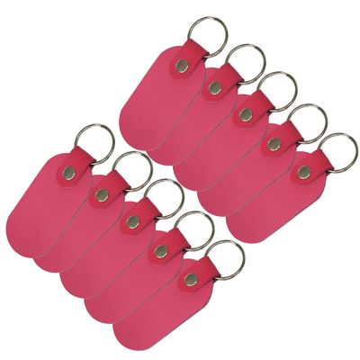 Full Grain Leather Keychains 10 Pack-Laser Engraving, Hot Foil Stamping -Promotion Ideas (Hot Pink)